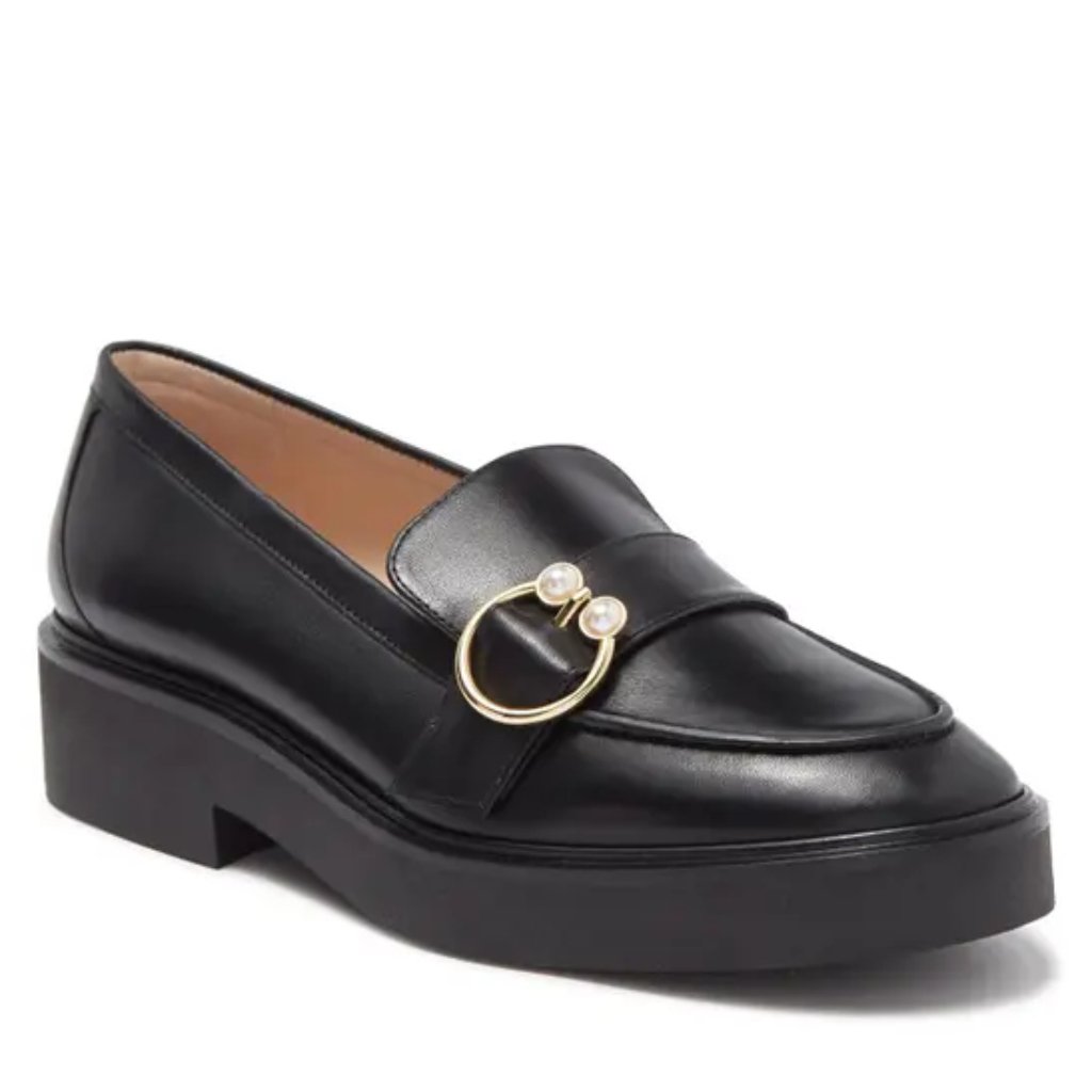 $550 Stuart Weitzman Brenna Leather Loafer Platform Black Pearl Gold 11.5 (Pb21)
